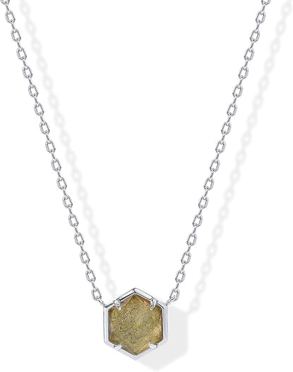 925 Sterling Silver chain Plated Gemstone Pendant Necklace | Dainty Chain Necklaces for Women | Amethyst, Onyx, Green Fluorite, Labradorite, Pearl, Rose Quartz, Agate, Sodalite, Turquoise Gemstone Pendants XL-025