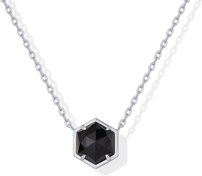 925 Sterling Silver chain Plated Gemstone Pendant Necklace | Dainty Chain Necklaces for Women | Amethyst, Onyx, Green Fluorite, Labradorite, Pearl, Rose Quartz, Agate, Sodalite, Turquoise Gemstone Pendants XL-025