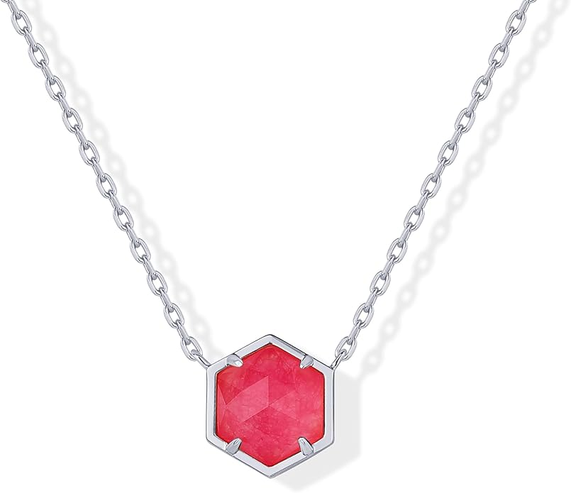 925 Sterling Silver chain Plated Gemstone Pendant Necklace | Dainty Chain Necklaces for Women | Amethyst, Onyx, Green Fluorite, Labradorite, Pearl, Rose Quartz, Agate, Sodalite, Turquoise Gemstone Pendants XL-025