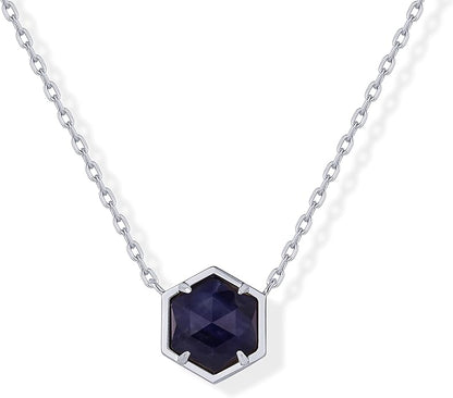 925 Sterling Silver chain Plated Gemstone Pendant Necklace | Dainty Chain Necklaces for Women | Amethyst, Onyx, Green Fluorite, Labradorite, Pearl, Rose Quartz, Agate, Sodalite, Turquoise Gemstone Pendants XL-025