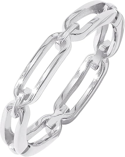 14K Gold or Rhodium Plated Sterling Silver Chain Link Band Ring JZ-031