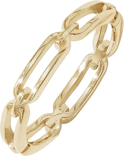 14K Gold or Rhodium Plated Sterling Silver Chain Link Band Ring JZ-031