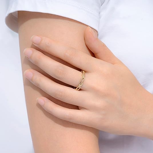 14K Gold or Rhodium Plated Sterling Silver Chain Link Band Ring JZ-031