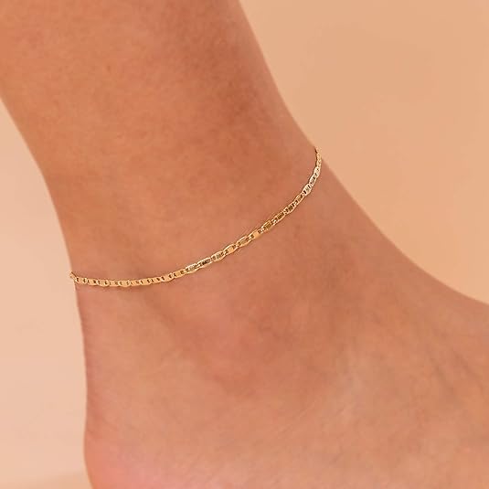 Gold Plated Charm Link Flat Gold Anklets for Women Paperclip Snake Chain Jewelry Anklets JL-018