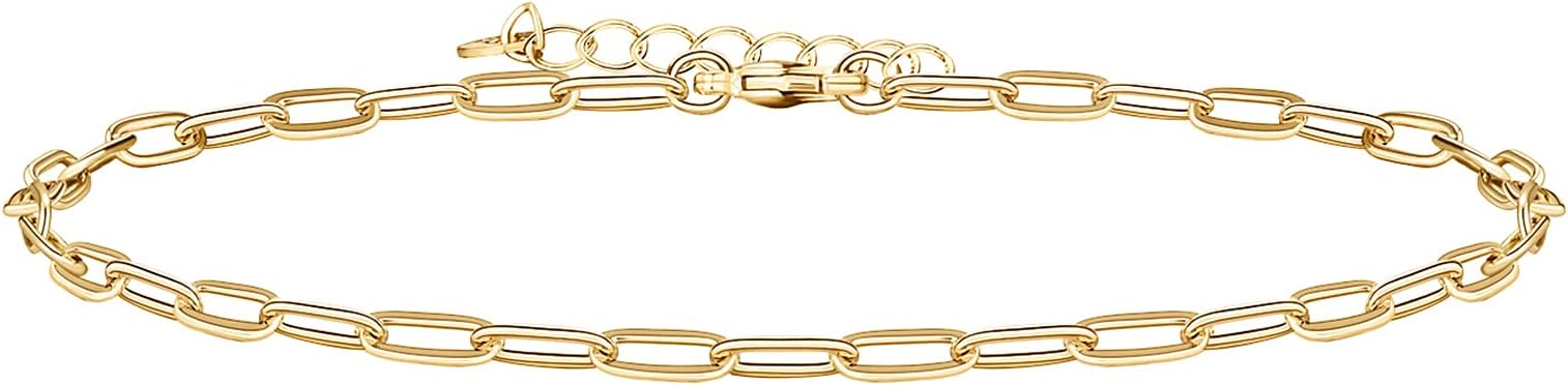 14K-18K Gold Plated Charm Link Flat Gold Anklets for Women Paperclip Snake Chain Jewelry Anklets JL-019