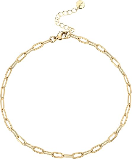 14K-18K Gold Plated Charm Link Flat Gold Anklets for Women Paperclip Snake Chain Jewelry Anklets JL-019