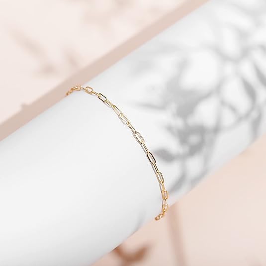 14K-18K Gold Plated Charm Link Flat Gold Anklets for Women Paperclip Snake Chain Jewelry Anklets JL-019