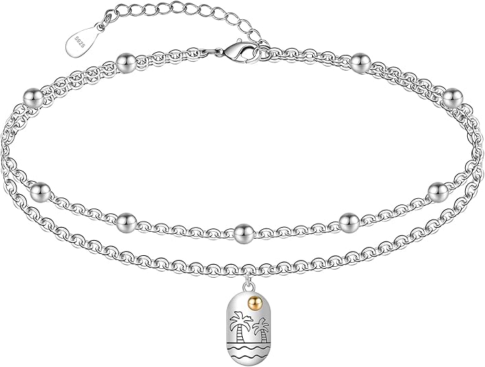 Dainty Anklets S925 Sterling Silver Summer Layered Anklet Bracelet Adjustable Multilayer Beach Anklet Bracelet Foot Jewelry for Women 10-11 Inches JL-020