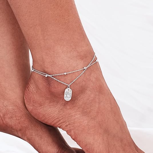 Dainty Anklets S925 Sterling Silver Summer Layered Anklet Bracelet Adjustable Multilayer Beach Anklet Bracelet Foot Jewelry for Women 10-11 Inches JL-020