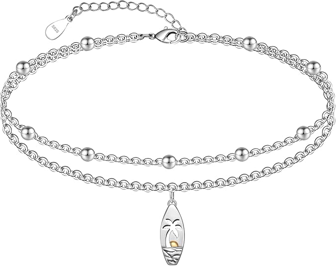 Dainty Anklets S925 Sterling Silver Summer Layered Anklet Bracelet Adjustable Multilayer Beach Anklet Bracelet Foot Jewelry for Women 10-11 Inches JL-020
