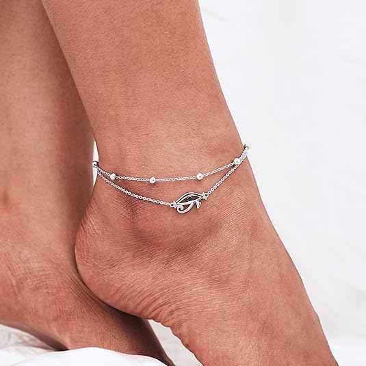 Dainty Anklets S925 Sterling Silver Summer Layered Anklet Bracelet Adjustable Multilayer Beach Anklet Bracelet Foot Jewelry for Women 10-11 Inches JL-020