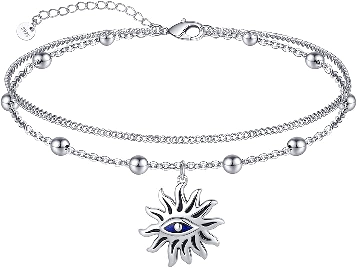 Dainty Anklets S925 Sterling Silver Summer Layered Anklet Bracelet Adjustable Multilayer Beach Anklet Bracelet Foot Jewelry for Women 10-11 Inches JL-020