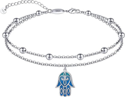 Dainty Anklets S925 Sterling Silver Summer Layered Anklet Bracelet Adjustable Multilayer Beach Anklet Bracelet Foot Jewelry for Women 10-11 Inches JL-020
