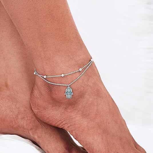 Dainty Anklets S925 Sterling Silver Summer Layered Anklet Bracelet Adjustable Multilayer Beach Anklet Bracelet Foot Jewelry for Women 10-11 Inches JL-020