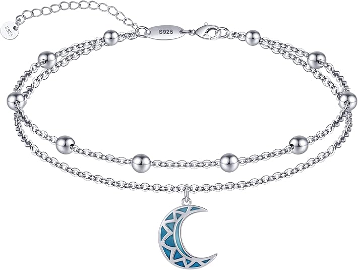 Dainty Anklets S925 Sterling Silver Summer Layered Anklet Bracelet Adjustable Multilayer Beach Anklet Bracelet Foot Jewelry for Women 10-11 Inches JL-020