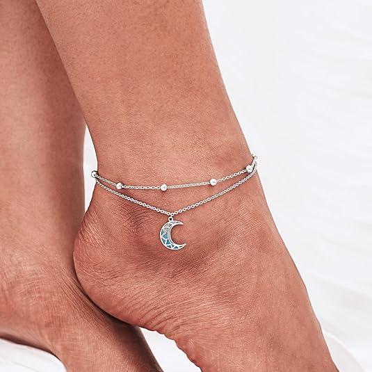 Dainty Anklets S925 Sterling Silver Summer Layered Anklet Bracelet Adjustable Multilayer Beach Anklet Bracelet Foot Jewelry for Women 10-11 Inches JL-020