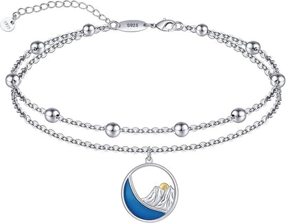 Dainty Anklets S925 Sterling Silver Summer Layered Anklet Bracelet Adjustable Multilayer Beach Anklet Bracelet Foot Jewelry for Women 10-11 Inches JL-020