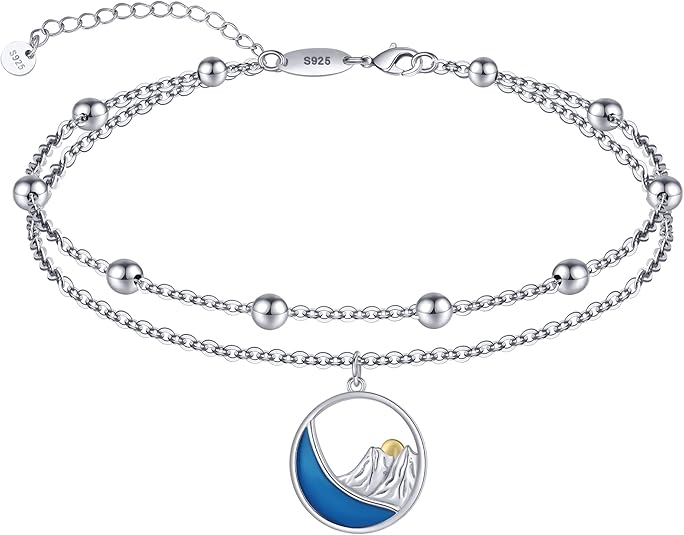 Dainty Anklets S925 Sterling Silver Summer Layered Anklet Bracelet Adjustable Multilayer Beach Anklet Bracelet Foot Jewelry for Women 10-11 Inches JL-020