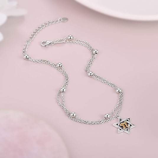 Dainty Anklets S925 Sterling Silver Summer Layered Anklet Bracelet Adjustable Multilayer Beach Anklet Bracelet Foot Jewelry for Women 10-11 Inches JL-020