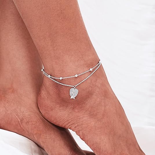 Dainty Anklets S925 Sterling Silver Summer Layered Anklet Bracelet Adjustable Multilayer Beach Anklet Bracelet Foot Jewelry for Women 10-11 Inches JL-020