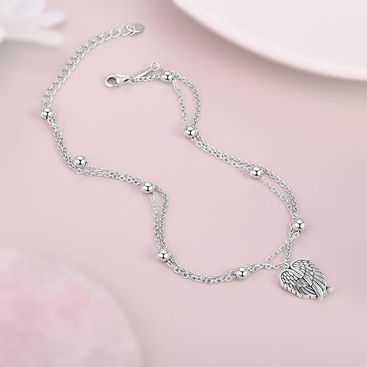 Dainty Anklets S925 Sterling Silver Summer Layered Anklet Bracelet Adjustable Multilayer Beach Anklet Bracelet Foot Jewelry for Women 10-11 Inches JL-020