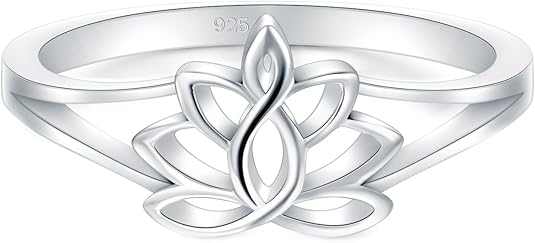 925 Sterling Silver Ring, Lotus Flower Yoga High Polish Tarnish Resistant Comfort Fit Wedding Band Ring JZ-033