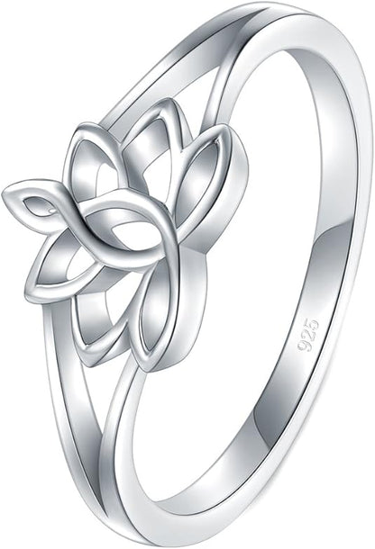 925 Sterling Silver Ring, Lotus Flower Yoga High Polish Tarnish Resistant Comfort Fit Wedding Band Ring JZ-033
