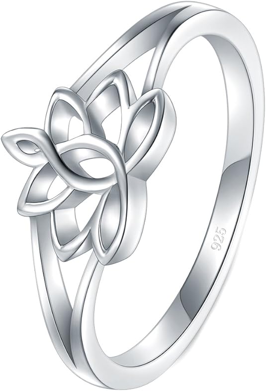 925 Sterling Silver Ring, Lotus Flower Yoga High Polish Tarnish Resistant Comfort Fit Wedding Band Ring JZ-033