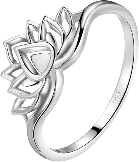 925 Sterling Silver Ring, Lotus Flower Yoga High Polish Tarnish Resistant Comfort Fit Wedding Band Ring JZ-033