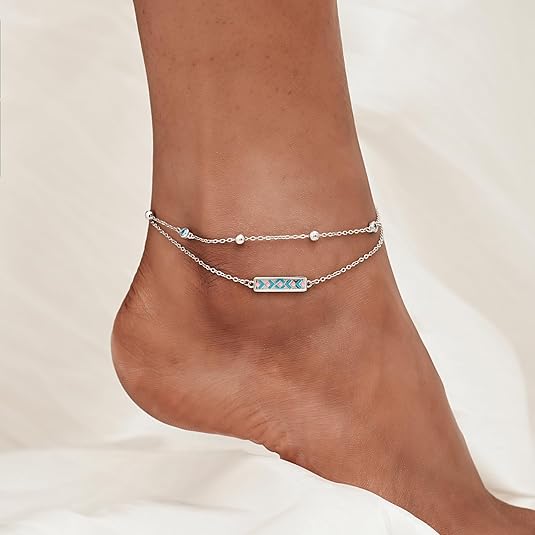 Dainty Anklets S925 Sterling Silver Summer Layered Anklet Bracelet Adjustable Multilayer Beach Anklet Bracelet Foot Jewelry for Women 10-11 Inches JL-021