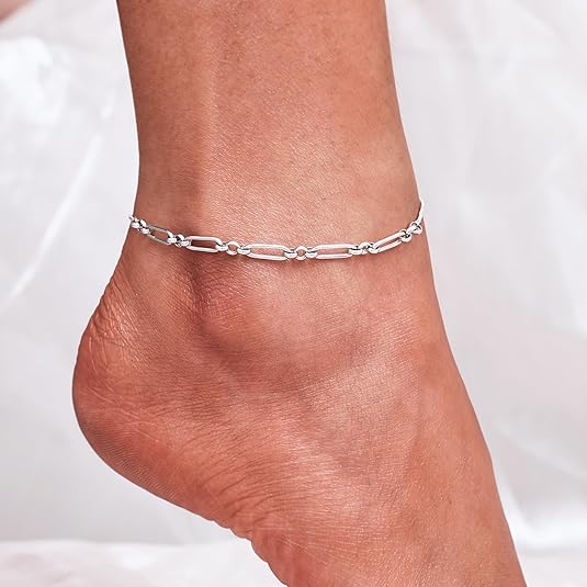 925 Sterling Silver Ankle Bracelet Multilayer Anklets for Women Satellite, Star, Cross, Circle, Butterfly, Teardrop, Oval Disk Layered Anklet Beach Jewelry JL-022