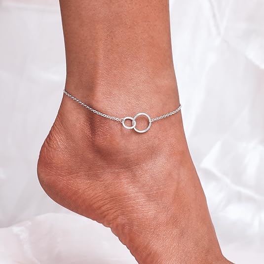 925 Sterling Silver Ankle Bracelet Multilayer Anklets for Women Satellite, Star, Cross, Circle, Butterfly, Teardrop, Oval Disk Layered Anklet Beach Jewelry JL-023