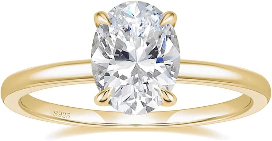 925 Sterling Silver Engagement Rings Oval Cut Solitaire Cubic Zirconia JZ-034