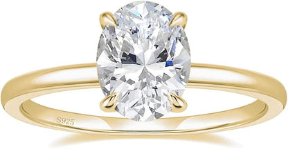 925 Sterling Silver Engagement Rings Oval Cut Solitaire Cubic Zirconia JZ-034