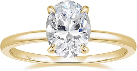 925 Sterling Silver Engagement Rings Oval Cut Solitaire Cubic Zirconia JZ-034