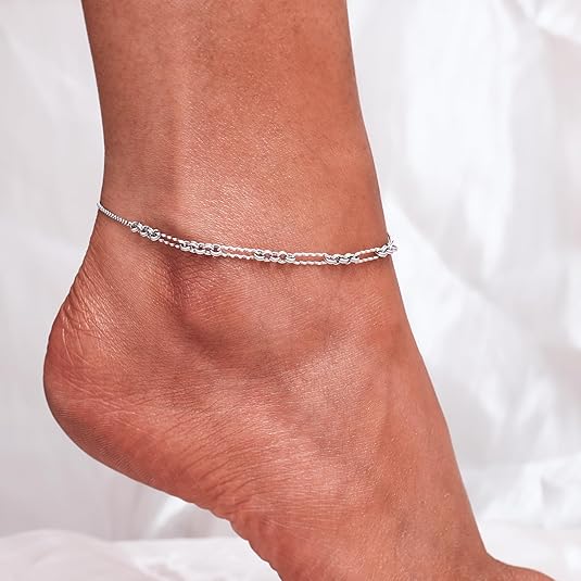 925 Sterling Silver Ankle Bracelet Multilayer Anklets for Women Satellite, Star, Cross, Circle, Butterfly, Teardrop, Oval Disk Layered Anklet Beach Jewelry JL-024