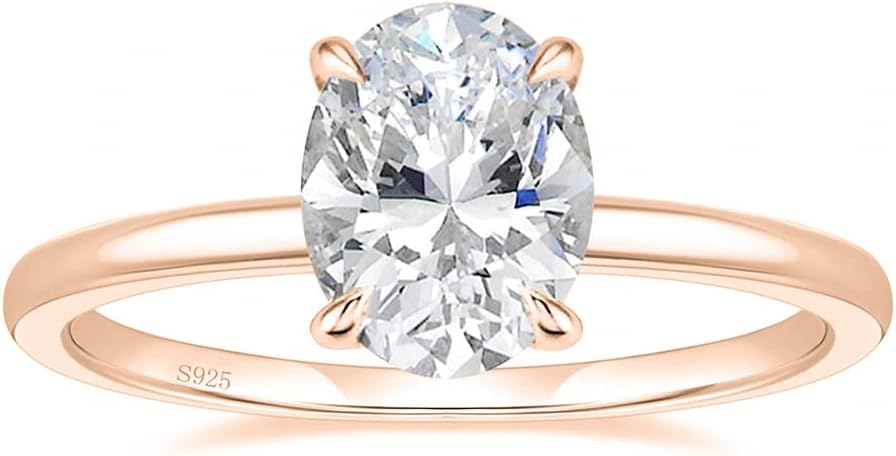 925 Sterling Silver Engagement Rings Oval Cut Solitaire Cubic Zirconia JZ-034