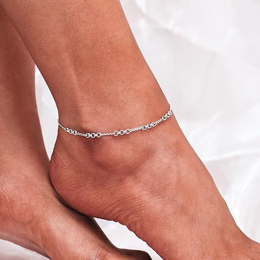 925 Sterling Silver Ankle Bracelet Multilayer Anklets for Women Satellite, Star, Cross, Circle, Butterfly, Teardrop, Oval Disk Layered Anklet Beach Jewelry JL-024