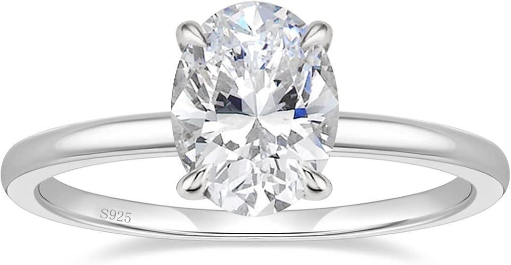 925 Sterling Silver Engagement Rings Oval Cut Solitaire Cubic Zirconia JZ-034
