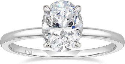 925 Sterling Silver Engagement Rings Oval Cut Solitaire Cubic Zirconia JZ-034