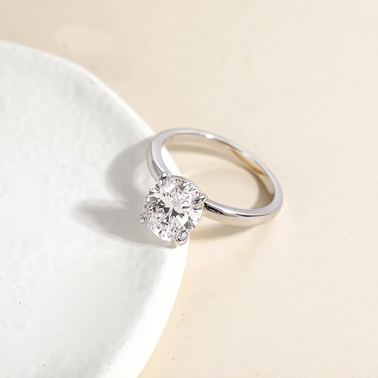 925 Sterling Silver Engagement Rings Oval Cut Solitaire Cubic Zirconia JZ-034