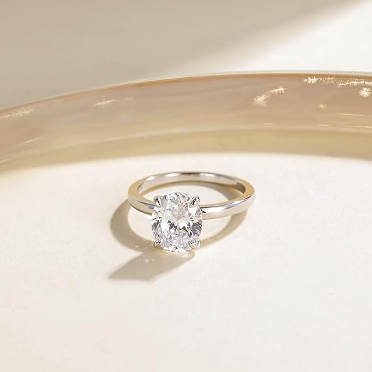 925 Sterling Silver Engagement Rings Oval Cut Solitaire Cubic Zirconia JZ-034