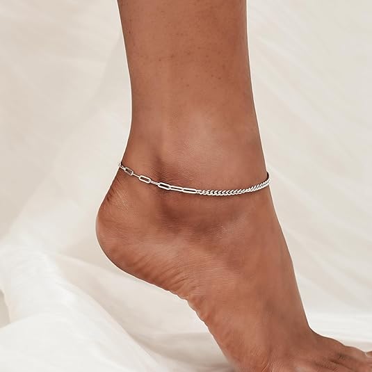 925 Sterling Silver Ankle Bracelet Multilayer Anklets for Women Satellite, Star, Cross, Circle, Butterfly, Teardrop, Oval Disk Layered Anklet Beach Jewelry JL-026