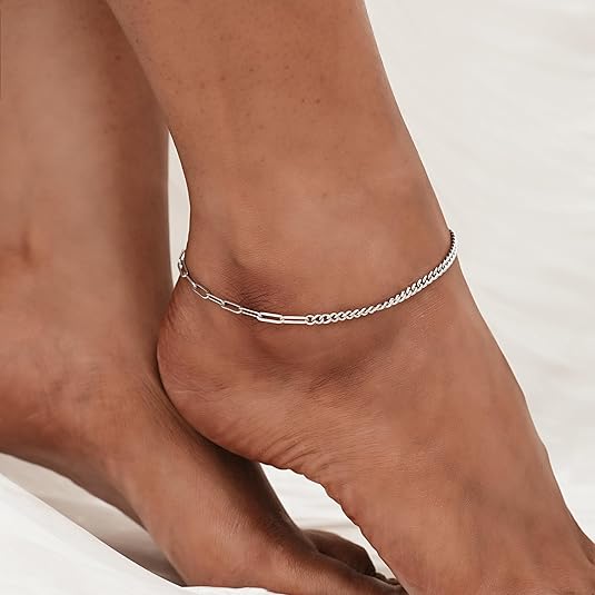925 Sterling Silver Ankle Bracelet Multilayer Anklets for Women Satellite, Star, Cross, Circle, Butterfly, Teardrop, Oval Disk Layered Anklet Beach Jewelry JL-026