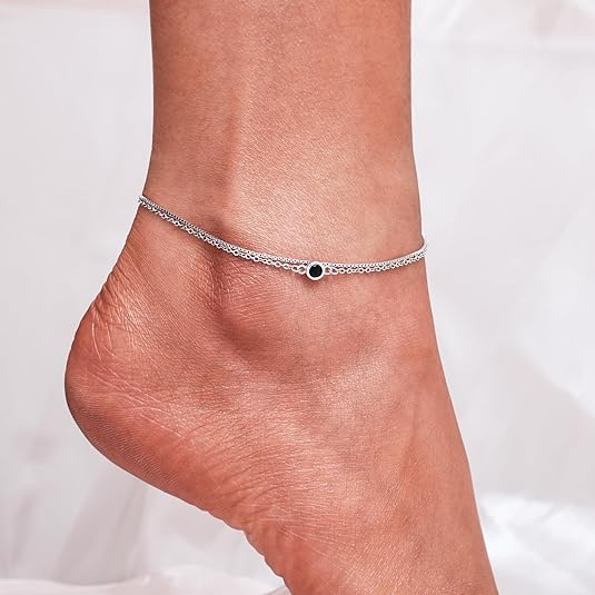 925 Sterling Silver Ankle Bracelet Multilayer Anklets for Women Satellite, Star, Cross, Circle, Butterfly, Teardrop, Oval Disk Layered Anklet Beach Jewelry JL-027