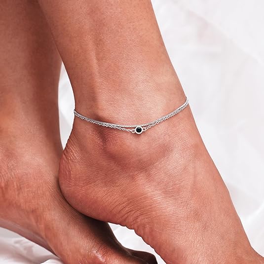 925 Sterling Silver Ankle Bracelet Multilayer Anklets for Women Satellite, Star, Cross, Circle, Butterfly, Teardrop, Oval Disk Layered Anklet Beach Jewelry JL-027