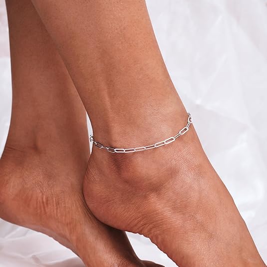 925 Sterling Silver Ankle Bracelet Multilayer Anklets for Women Satellite, Star, Cross, Circle, Butterfly, Teardrop, Oval Disk Layered Anklet Beach Jewelry JL-030