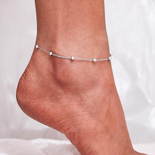 925 Sterling Silver Ankle Bracelet Multilayer Anklets for Women Satellite, Star, Cross, Circle, Butterfly, Teardrop, Oval Disk Layered Anklet Beach Jewelry JL-031