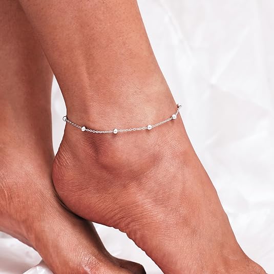 925 Sterling Silver Ankle Bracelet Multilayer Anklets for Women Satellite, Star, Cross, Circle, Butterfly, Teardrop, Oval Disk Layered Anklet Beach Jewelry JL-031