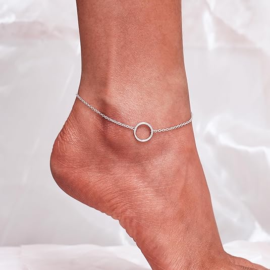 925 Sterling Silver Ankle Bracelet Multilayer Anklets for Women Satellite, Star, Cross, Circle, Butterfly, Teardrop, Oval Disk Layered Anklet Beach Jewelry JL-032